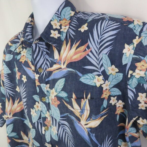 Cooke Street Hawaiian Aloha Shirt Mens L Blue Floral 100% Cotton  Reverse Print - Picture 1 of 11